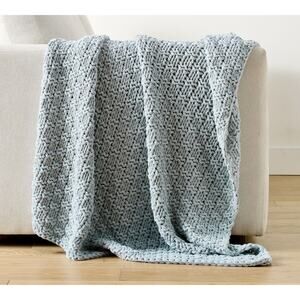 Pottery Barn Boston Knit Throw Blanket – Chambray Blue 44x56 – NWT